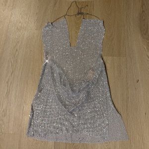 MISSLOLA diamanté chain mail halter mini dress